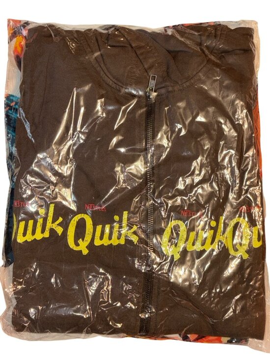 NWT Nestlé Nesquik Brown Zip-Up Hoodie Bunny Graphic & Logo Print Sz XL Vintage